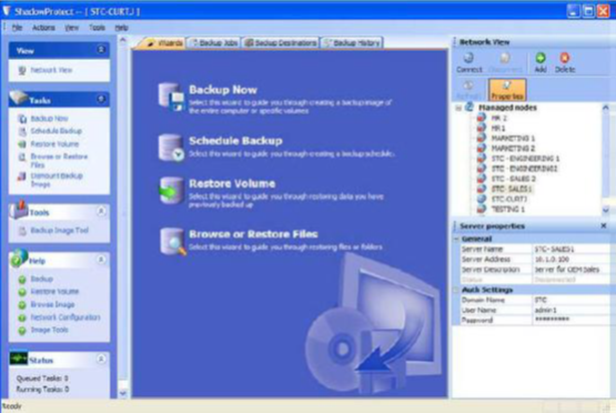 ShadowProtect Benutzer Schnittstelle